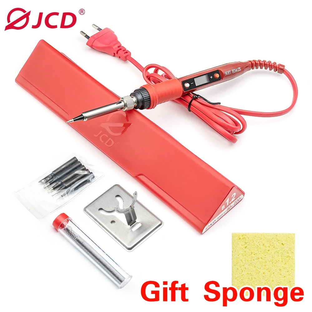 Jcd 908S 80W Elektrische Soldeerbout Met Doos Kit 220V Digitale Temperatuur Verstelbare Lassen Soldeertips Bracket Tools: orange / VS
