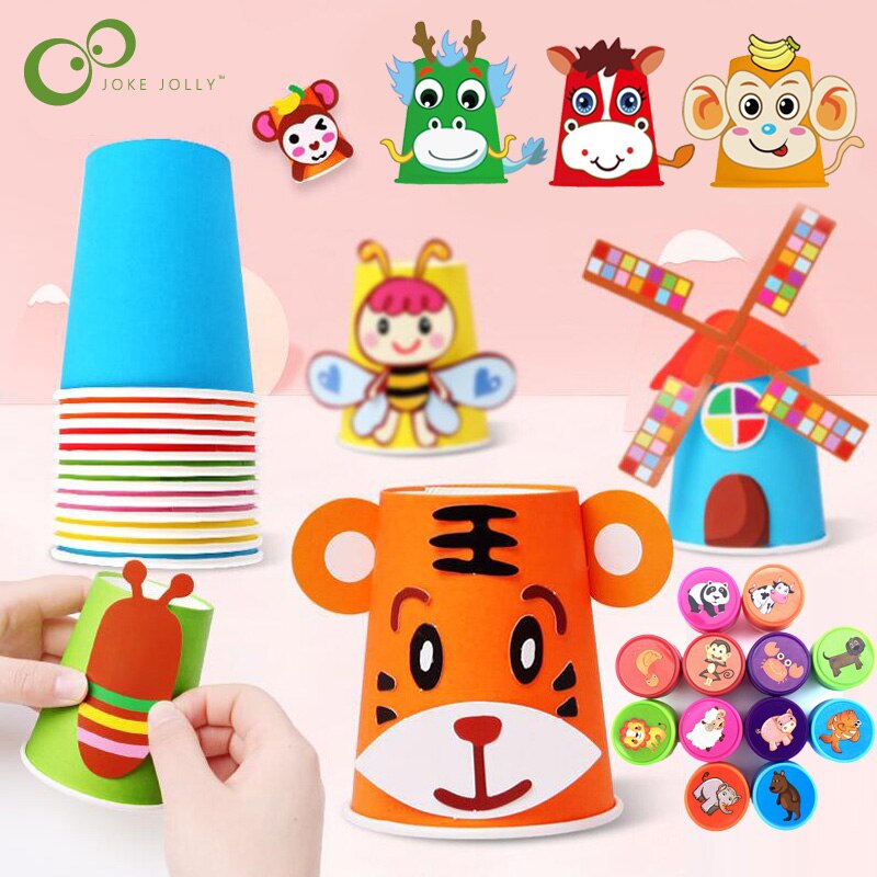 12 Stuks Kinderen 3D Diy Handgemaakte Papier Cups Sticker Materiaal Kit Hele Set Kids Kleuterschool School Art Craft Educatief Speelgoed zxh