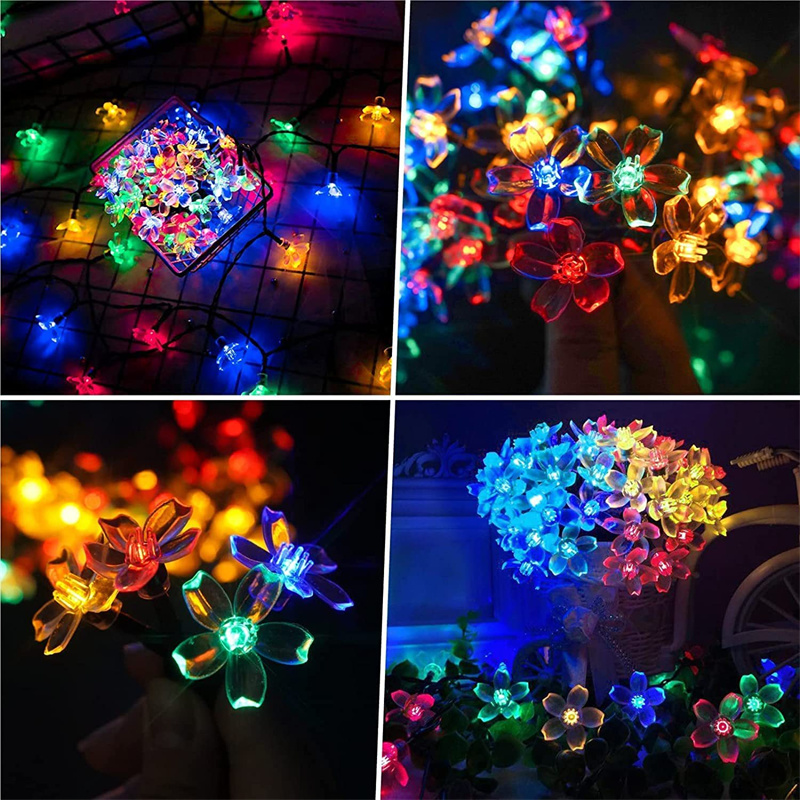 5m 7m 12m solcelledrevne lyskæder udendørs vandtæt 8 tilstande kirsebærblomst lys jul havefest dekoration fe bryllupslampe
