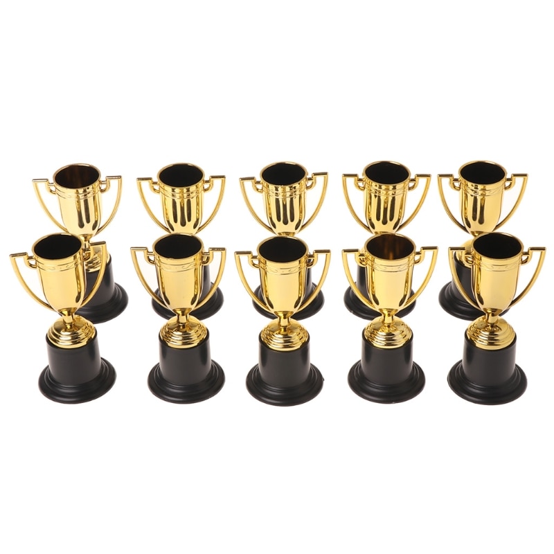 10pcs Safe Eco- friendly ABS Golden Cups Trophy Sports Winner Educational Props Kids Reward Prizes Toys For Kids Game