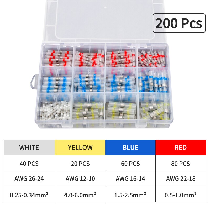 Solder Seal Wire Connectors- Heat Shrink Wire Connectors- Butt Connectors- ZOERAX Waterproof Solder Wire Connectors Kit: 200PCS