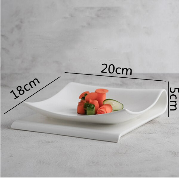 Assiette pliante carrée en céramique, assiette de fruits et desserts, assiette créative européenne, assiette de petit déjeuner, assiette de légumes froids: 8 inches