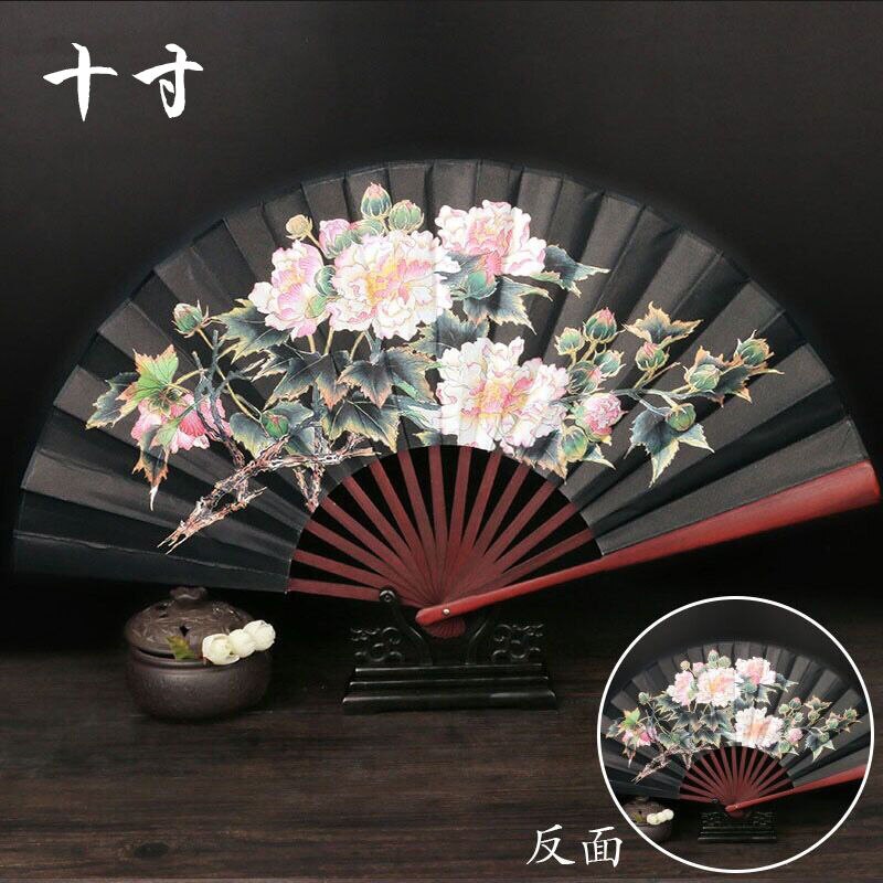 Chinese Stijl Vrouwen Man Vouwen Fan Klassieke Dansen Doek Fan Vintage Bamboe Kalligrafie Afdrukken Zomer Hand Held Fan: 11