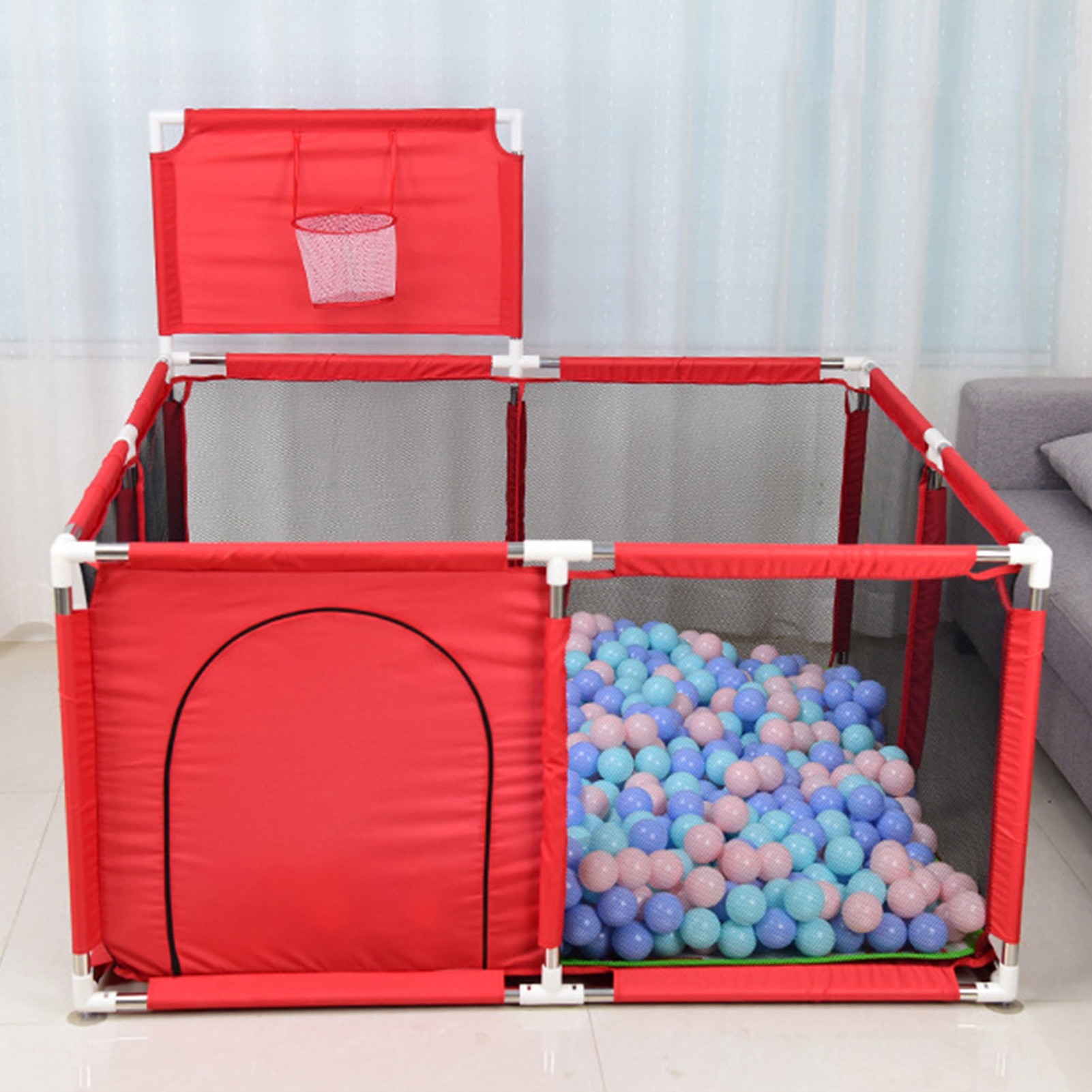 Baby Laufgitter Ball Pool Mit Basketball Hoop Extra Große Baby Mesh Zaun Indoor Outdoor Spielplatz Trockenen Pool Laufstall Für Kinder