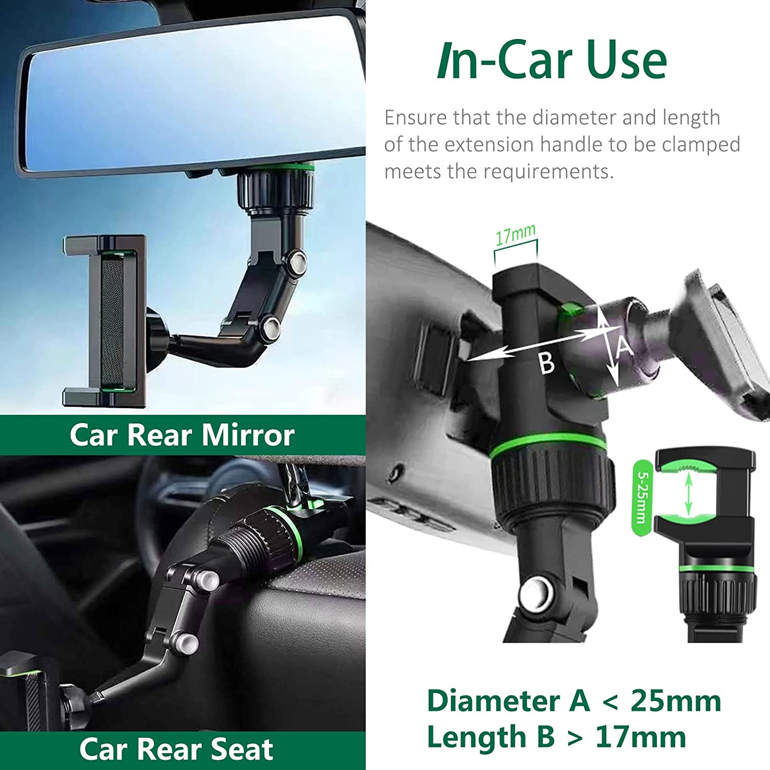 Soporte para teléfono con espejo retrovisor para coche, 360 ° Soporte giratorio para teléfono, soporte universal para teléfono de coche con soporte para GPS para todos los teléfonos inteligentes