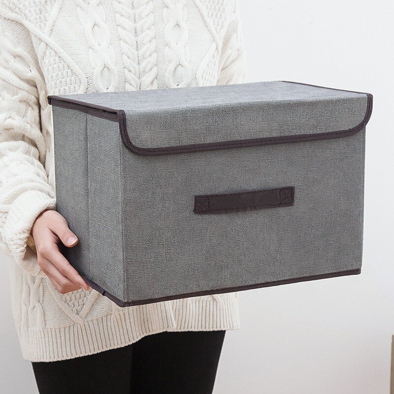 Caja de almacenamiento de lino de algodón con tapa, caja de almacenamiento de ropa plegable, organizador de artículos diversos de juguetes y aperitivos, caja de ropa interior de tela para el hogar S/L
