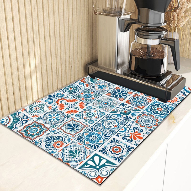 Absorberend Servies Schotel Droogmatten Boho Bloemen Bureau Afvoer Pad Hittebestendige Tegenmat Antislip Aftappen Placemat Keuken: XS / Black