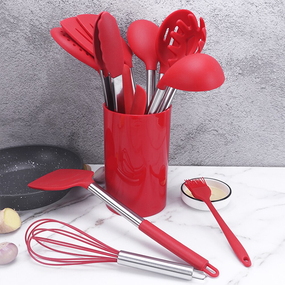 Kitchenware Sets Non-stick Pot Silicone Spatula Kit Gadget Spatula Tongs Ladle Utensils Food Grade Multifunction Cookware