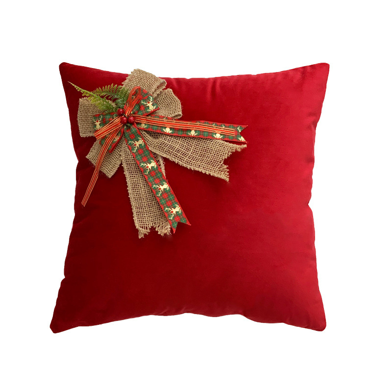 Christmas Decoration Throw Pillowcase Flannelette Bow Sofa Pillow Cover Living Room Decoration Cushion Cover 45X45: black