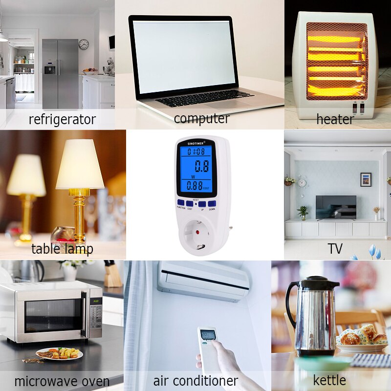 Grote Lcd Backlight Eu Uk Br Us Fr Au Plug Energy Meter Elektrische 230V 110V Watt Voltage Amp meter Stroomverbruik Analyzer