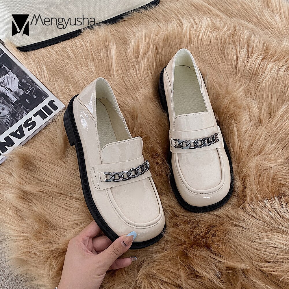 Suqare-chaussures oxford en cuir pour femmes, derbies brillantes à bout, mocassins plats à talons épais, tailles 35 à 40, collection