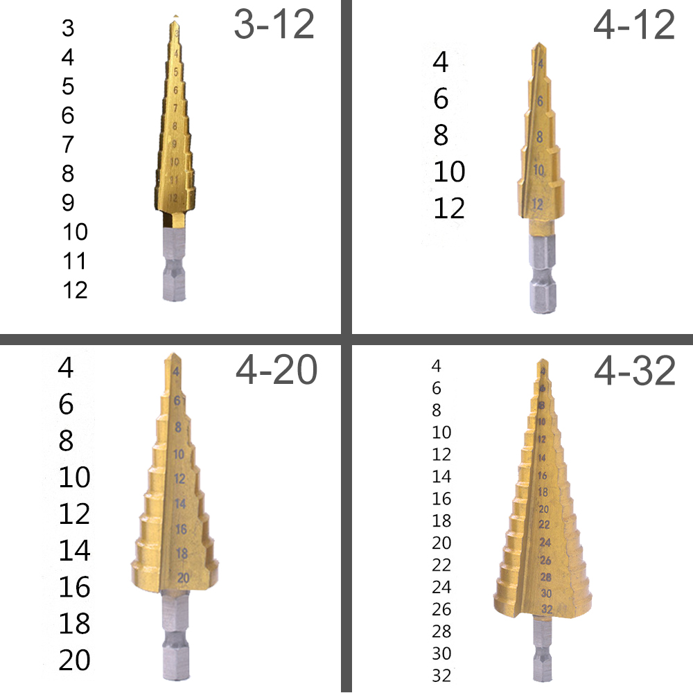DIZAINLIFE HSS Cobalt Twist Step Drill Bit Set Cone Pagoda Shape Wood Metal Hole Cutter Drilling Titanium Coated Core Drill Bit