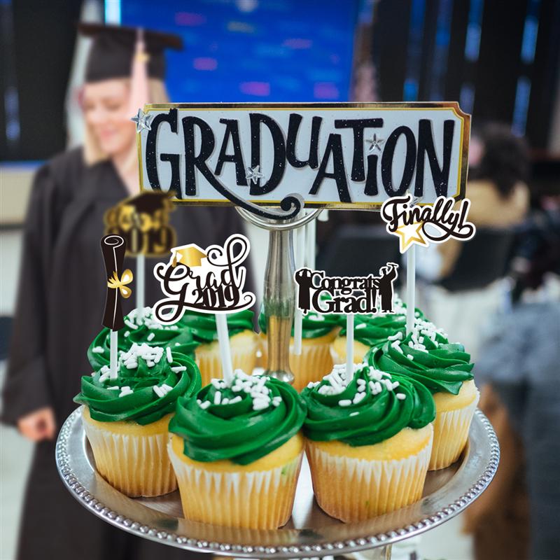 Amosfun 72PCS Graduation Cupcake Toppers Graduation Hat Insert Card Cake Picks Cake Topper for Festival