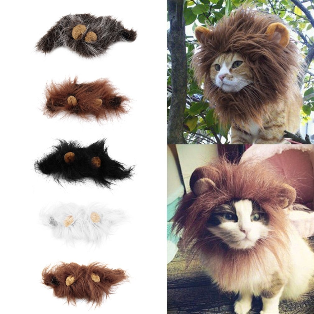 Chien de compagnie Costume Lions cheveux crinière oreilles perruque pour chat Halloween fête de noël habiller Costume avec oreille vêtements pour animaux de compagnie chat déguisement