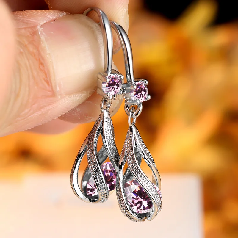 Delicado zircônia cúbica gancho clipe brincos lanterna design multi cor pedra gota brincos material de cobre chique jóias para mulher