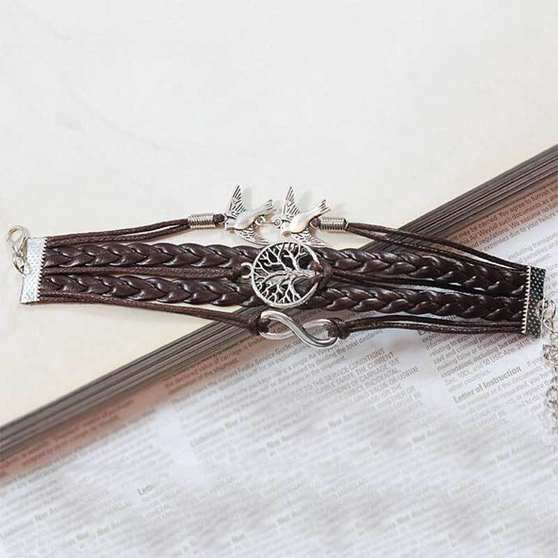 Christmas Tree Bird Multi-layer Bracelet Retro Hand-woven Bracelets for Men Trendy Rope Chain Bangle Bracelet Jewelry