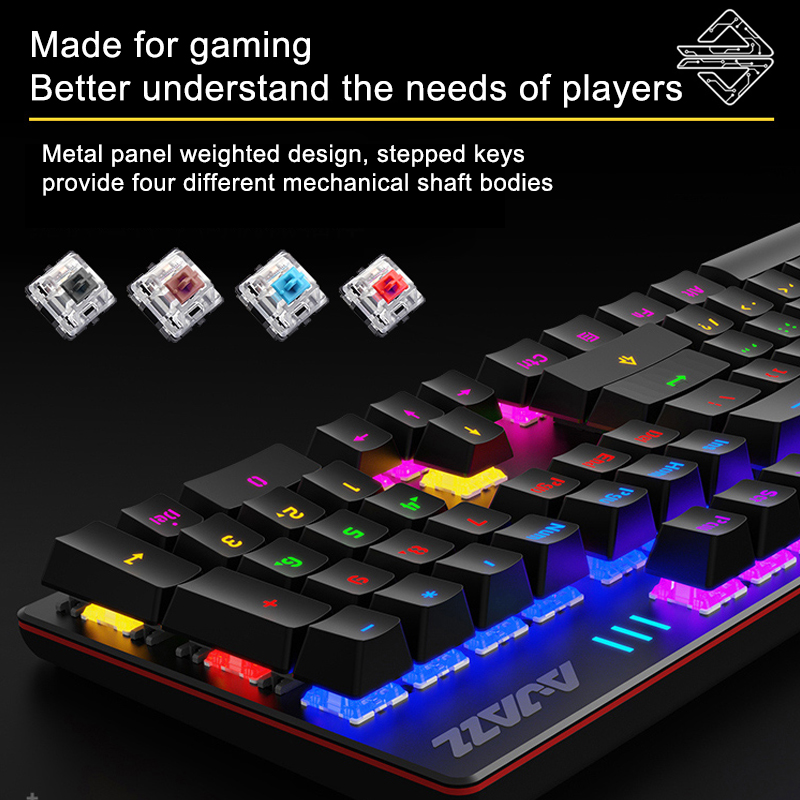 AJAZZ Robocop 87 Key Rainbow Backlight Gaming Mechanical Keyboard Ergonomic Anti-Ghosting 104 Key Wired Keyboard for PC Laptop