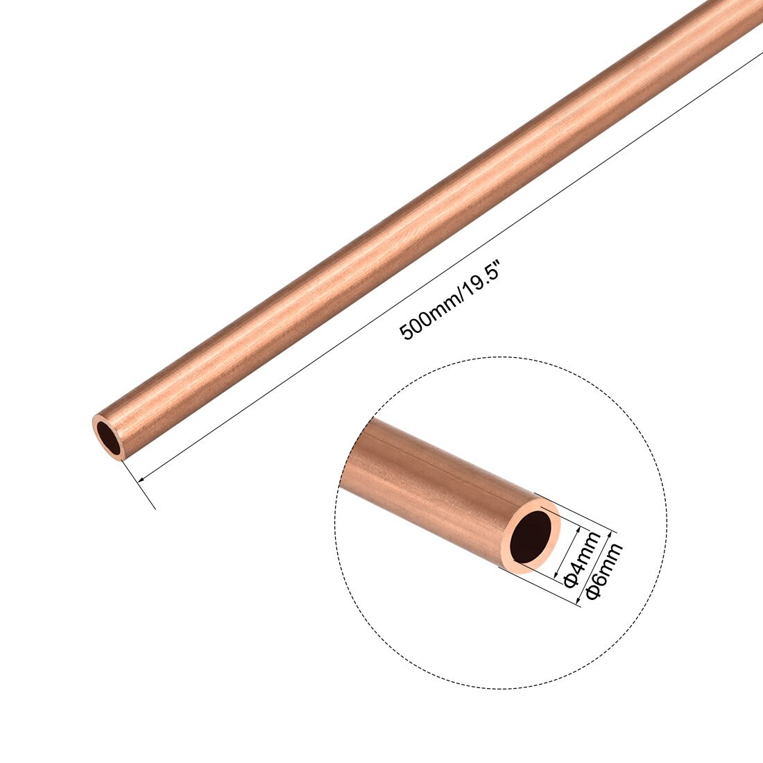 uxcell 3Pcs Copper Round Tube Pipe 6mm Outside Diameter X 4mm Inside Diameter 500mm Long Seamless Round Tube Durable