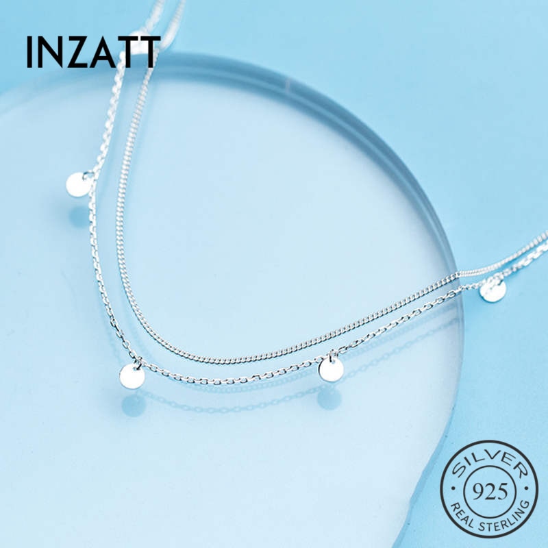 INZATT Real 925 Sterling Silver Geometry Round Choker Necklace For Women Wedding Party Fine Jewelry Accessories