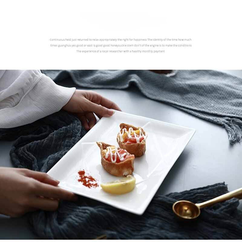 Pure White Ceramic Rectangular Flat Plate Sushi Plate Western Food Plate Dinner Plate Fish Plate Japanese Pastry Plate Household