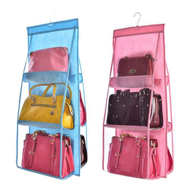 6 Pocket Hanging Bag Organizer Wardrobe Transparent Storage Bag for Handbag Closet Shoes Organizer Door Wall Clear Sundry Pouch