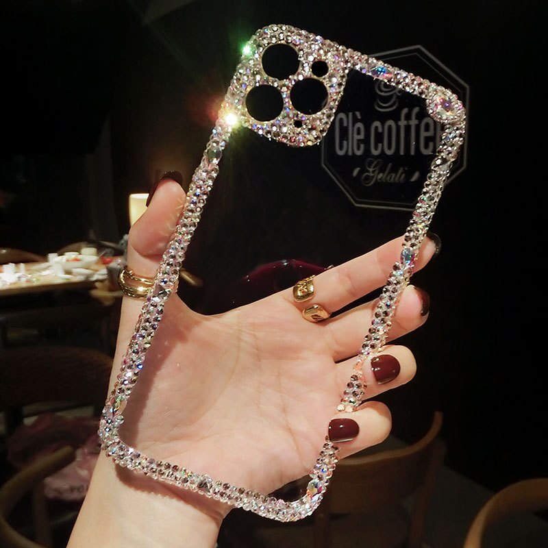 Diamante strass telefone capinhas para iphone 11 pro max 12 mini transparente sílica gel capas de proteção