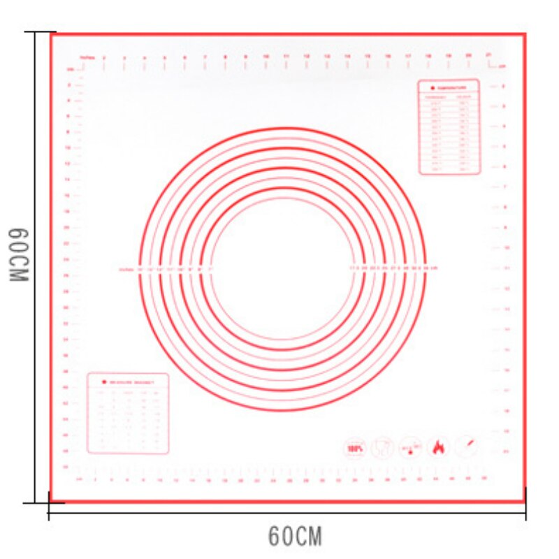 Silicone Baking Mat Kneading Mat Pizza Dough Maker Pastry Kitchen Gadgets Cooking Tools Utensils Bakeware Kneading Accessories: Black 60x60CM