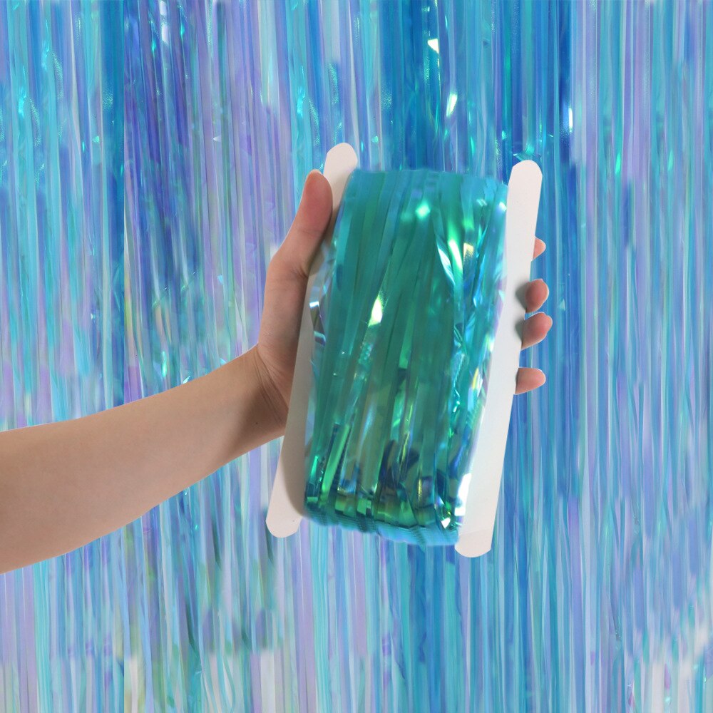 1M X 2M Birthday Foil Fringe Curtain Transparent Candy Tinsel Curtain Wedding Backdrops Decorations Valentine's Day Decor: blue