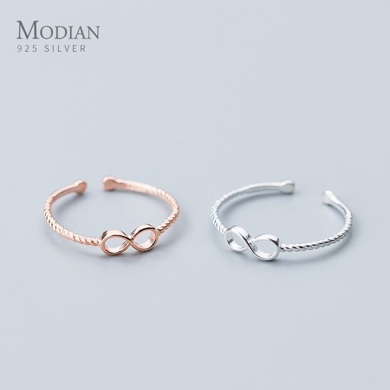Modian Mobius 925 Sterling Silver Infinite Love Slim Ring for Women Twist Free Size Ring Fine Jewelry Memorial