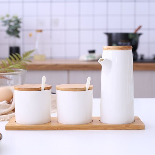 Kök kryddor burkar set keramiskt salt mononatrium glutamat krydda låda hushålls sojasås vinäger krydda flaska burk: Ys0414-3