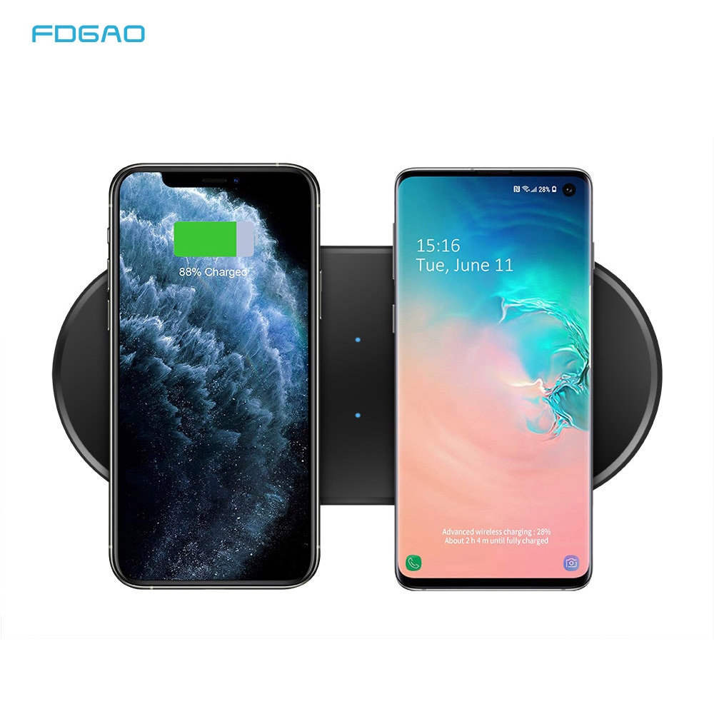 2 in 1 Double 10W Wireless Charger Pad for iPhone X XR XS 11 Pro Max Airpods Pro Samsung S20 S10 Buds Qi Induction Fast Charging