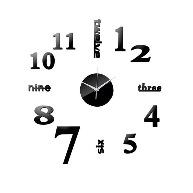 Modern Large Wall Clock 3D Acrylic Mirror Sticker Fahsion Big Number Watch DIY Art Sticker Wall Clock Diameter 60cm/120cm