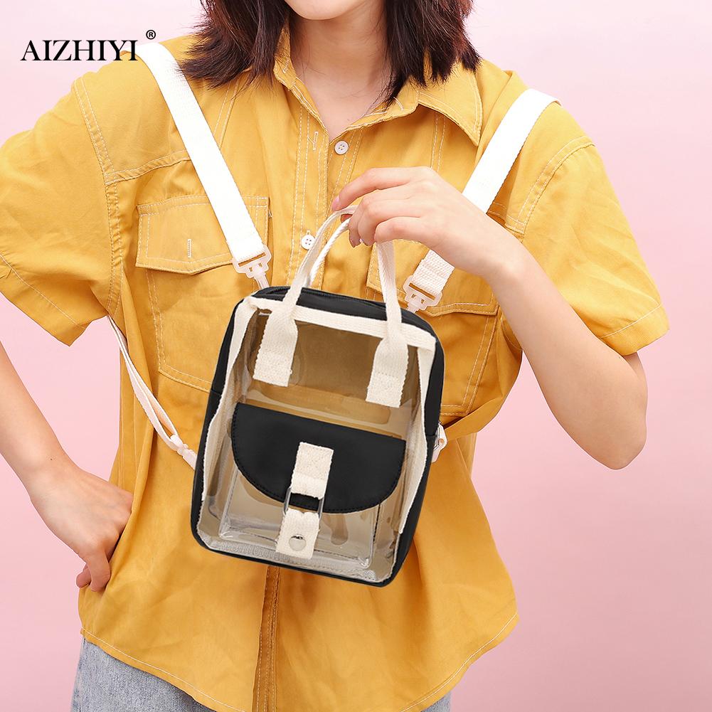 Female Top-handle Bag Student Girls Women PVC Hit Color Bagpack Hit Color Transparent Casual Backpack Travel