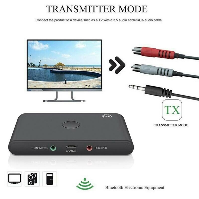 TX6 Bluetooth BT 5.0 o 3.5mm Transmitter Receiver Adapter 2 in 1 Support NFC Handsfree Headphone Reciever: Default Title