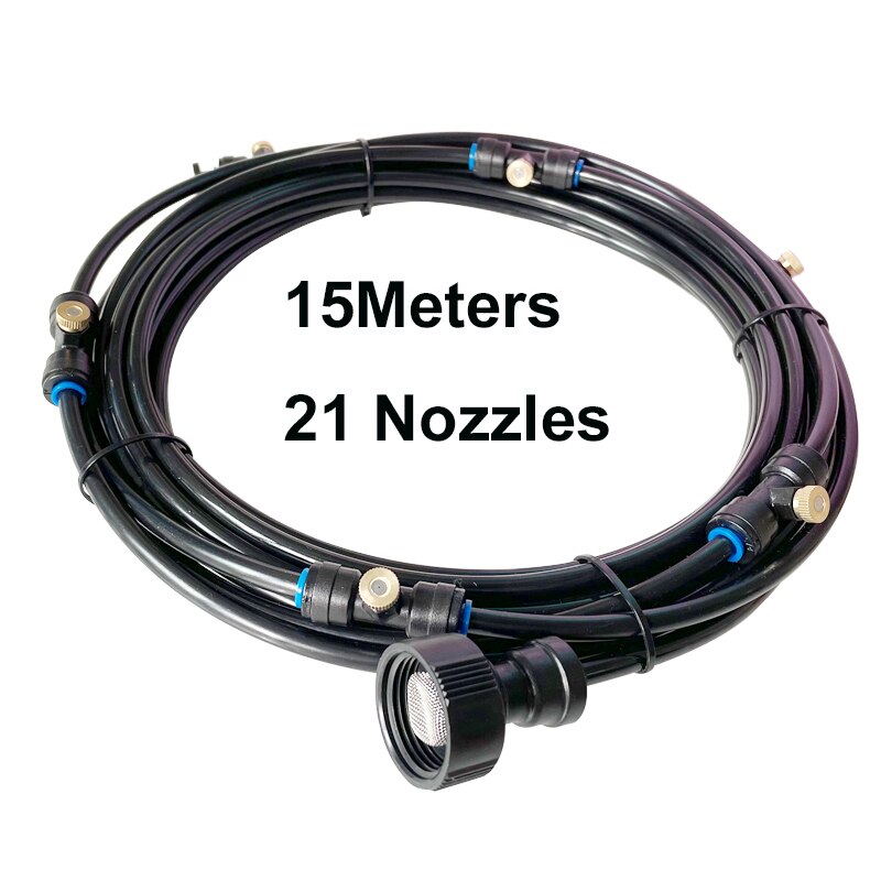 Misting Cooling System Misters For Patio 6M-18M Outdoor Mist Spray Kit +Brass Nozzles 1/4'' Tube Connector3/4'' Garden Watering: 15M Black and Blue