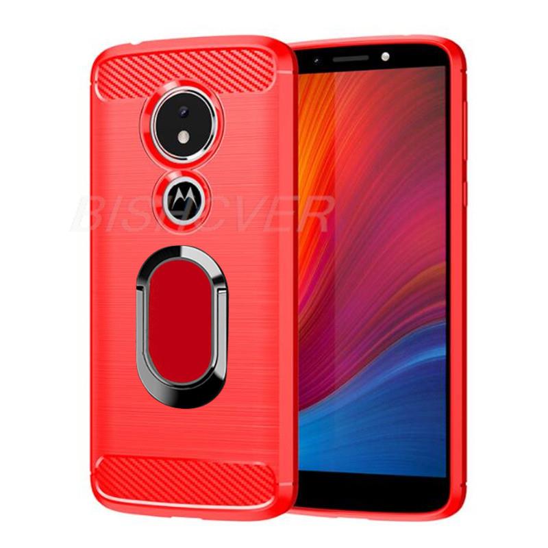 Motorola moto  g7 e5 plus hoesje van geborsteld koolstofvezel siliconen, schokbestendig, voor moto  z2 force  z3 z4 play, inclusief magnetische standaard.: Buikspieren / Roos