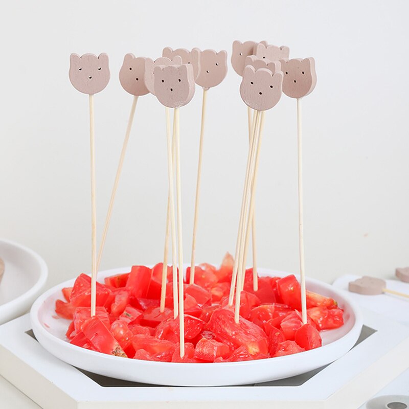 100PCS Cute Decorative Toothpicks Bamboo Food Picks Sandwich Decor Bear Cocktail Sticks Fruit Skewers Party Buffet Decoration