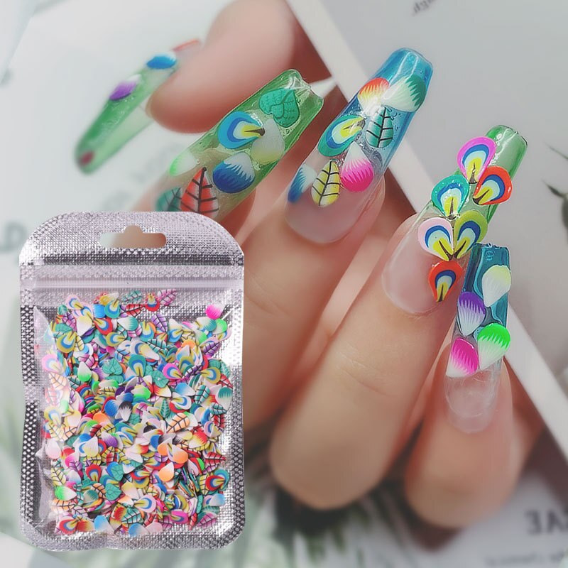 3d nail art decoraties schattige bloemen fruit klei plak nail art decoratie kleurrijke nail glitter pailletten nail art decoraties