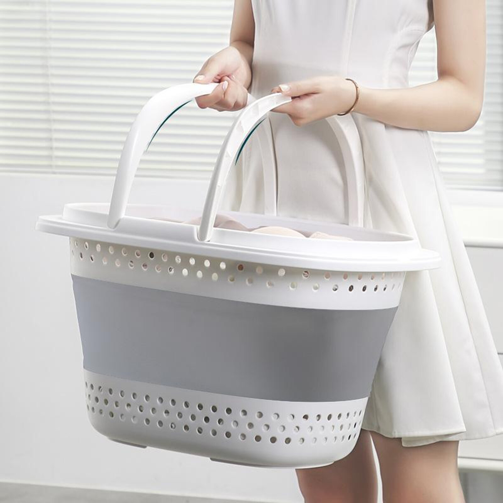 COLLAPSIBLE PLASTIC FOLDING LAUNDRY BASKET WASHING CLOTH STORAGE BIN