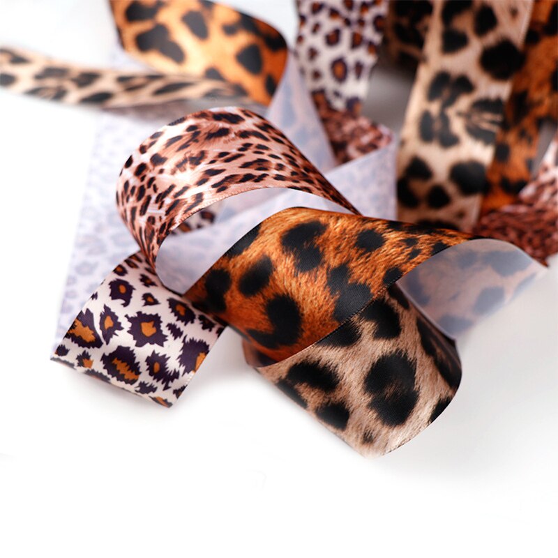 10Yards 10/15/25/40mm Leopard Print Printed Polyester Ribbons Transfer Printed Grosgrain Clothing DIY Handmade Materials