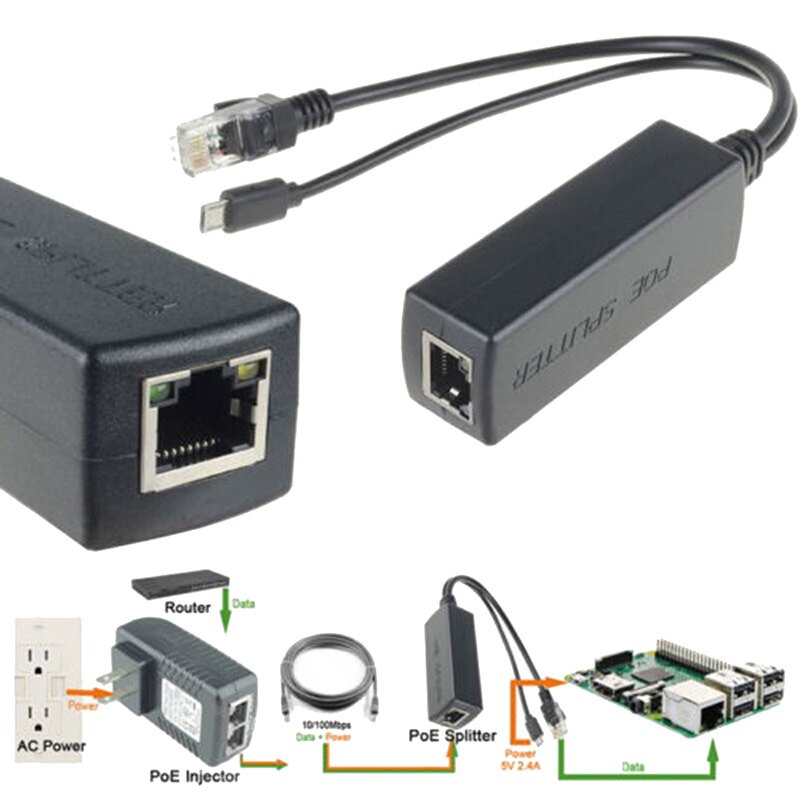 Ethernet 48V Naar 5V 2A Micro Usb Adapter 10W Micro Usb Actieve Poe Splitter Power Over