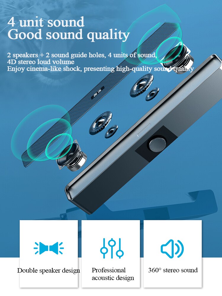 3D Surround Bluetooth 5.0 Soundbar USB Wired Computer Speakers Stereo Subwoofer Sound bar Loudspeaker for Laptop PC Theater TV