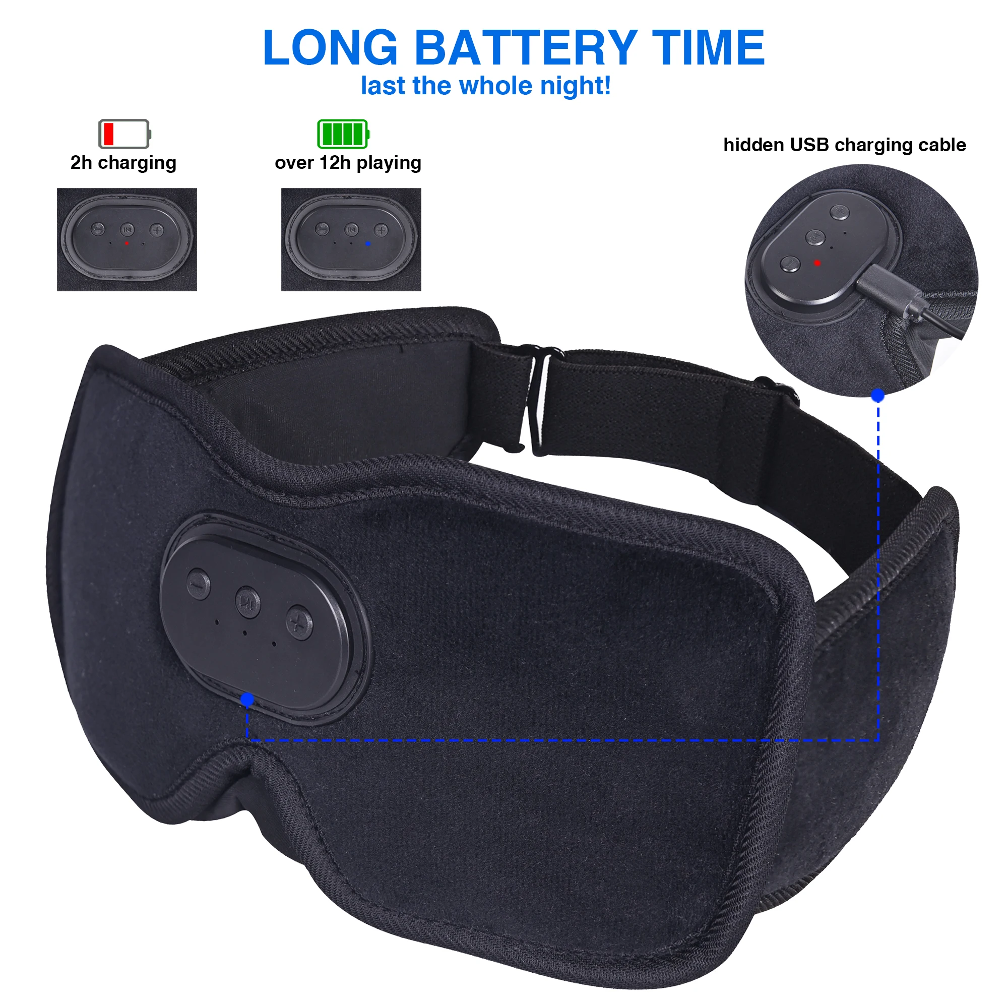 Auriculares para dormir con Bluetooth, máscara para ojos opaca, copa contorneada 3D, venda para música con altavoz para viajes, meditación, cambio nocturno