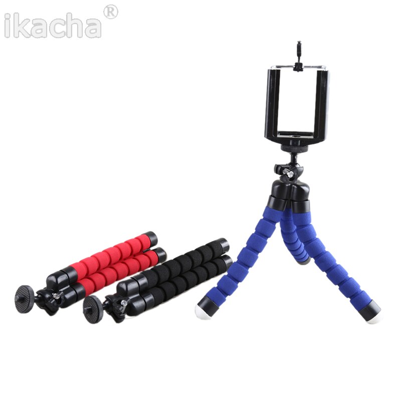 Digital kamera mini flexibel stativ monopod + telefonklämma med 1/4 skruvar för iphone 6 5 4 4s alla mobiltelefoner