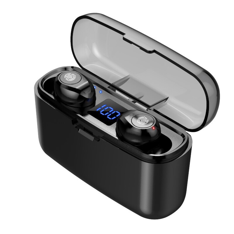 Bluetooth Kopfhörer F9 TWS 5,0 Drahtlose Touch Control Stereo Drahtlose Ohrhörer Headset Mit Power Bank Headset für IPhone Android: Touch control-Black