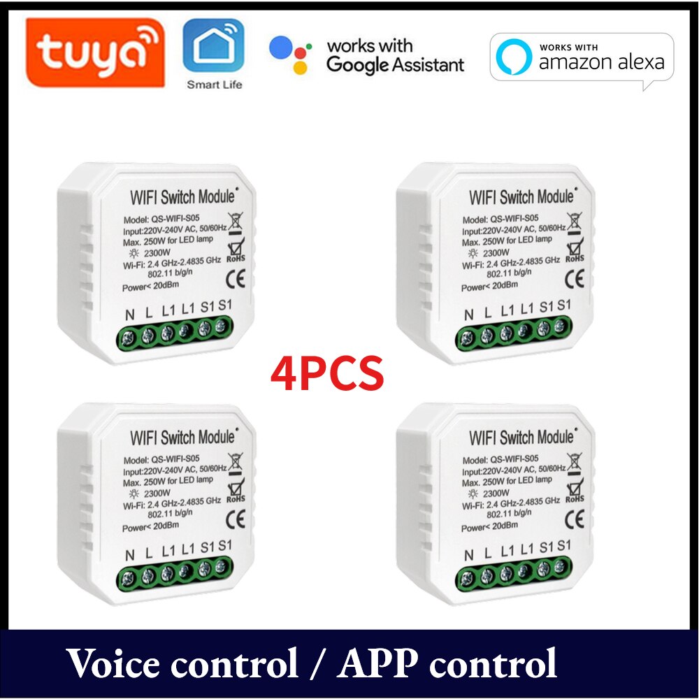 WiFi Smart Curtain Switch Module Roller Blinds Shutter Motor by Smart Life Tuya APP Remote Control Work with Alexa Google Home: wifi Version 4pc