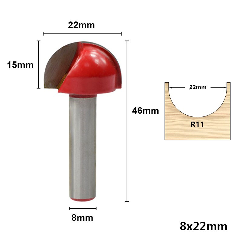 8Mm Schacht Rode Hoekafronding Frezen 16/19/22/25Mm Core Box Router Bit voor Hout Radiusfrees Radius Frezen: 1pc 8x22mm