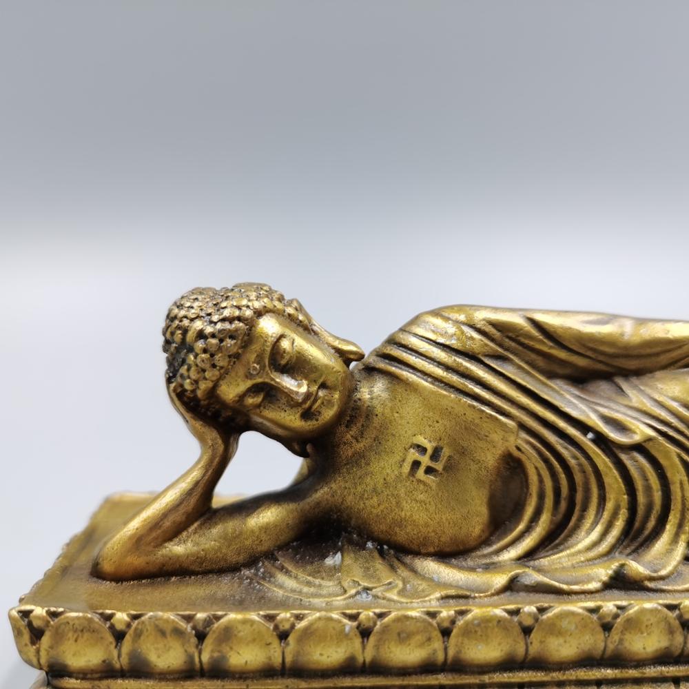 Zuiver Koper Slapen Boeddha Boeddha Boeddha Sakyamuni Boeddha Boeddha Nirvana Brons Slapen Buddha Home Decoratie Handwerk Orna