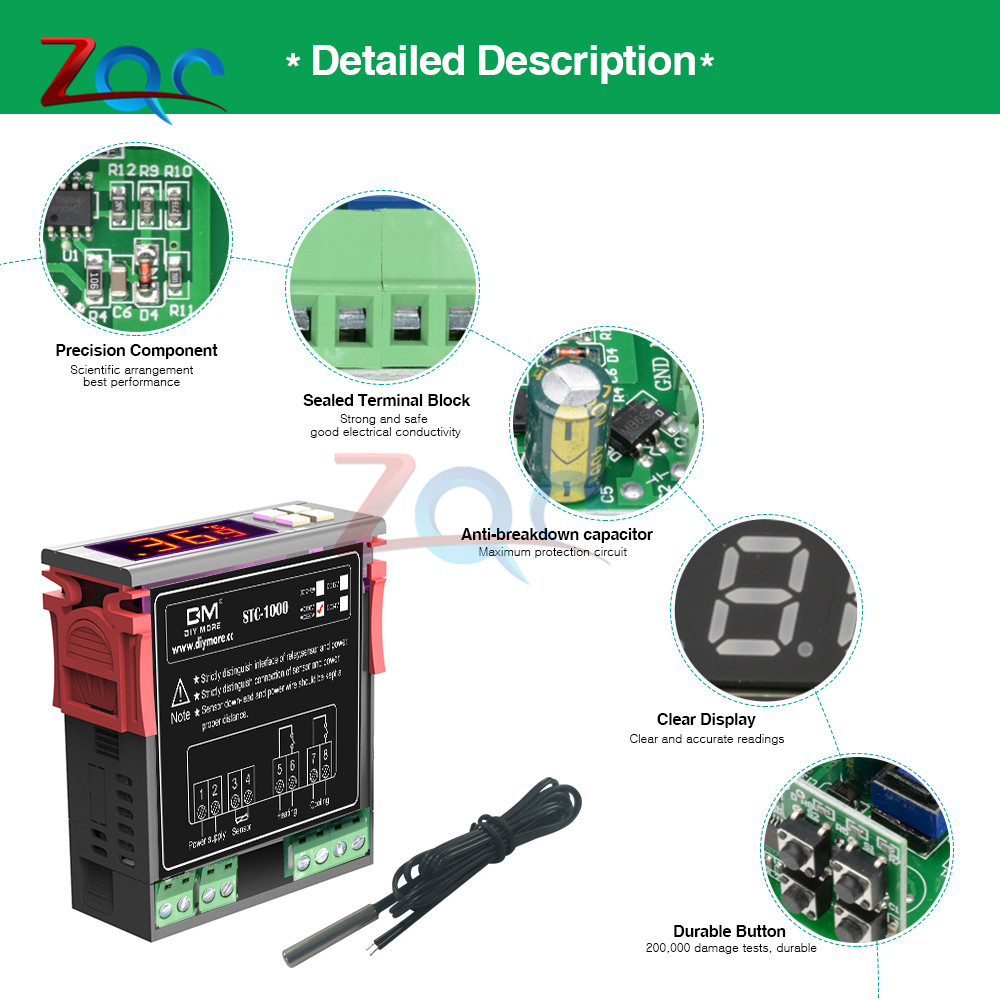 STC-1000 Temperature Controller Thermoregulator for Incubator Refrigerator Heating Cooling DC 12V / 24V / 12 -72V / AC 110 -220V