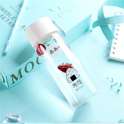 Bouteille d'eau en verre de 300 ML avec corde en Silicone, jolie bouteille d'eau Portable avec motif Sushi, pour enfant: Style One
